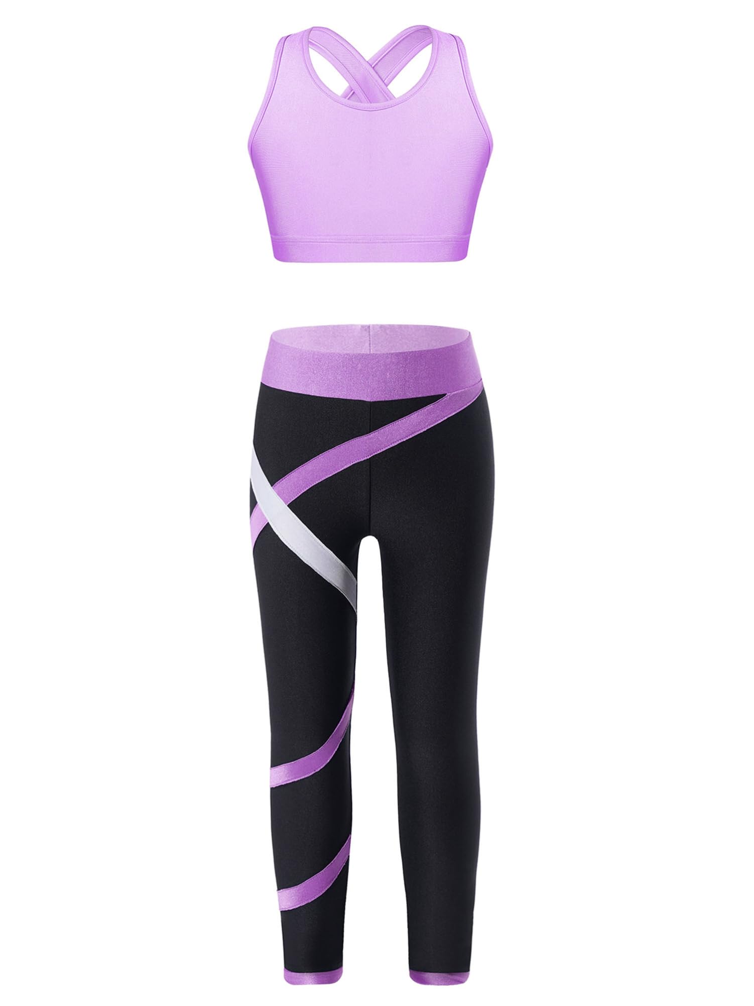 Ensemble Sport Fille - Crop Top Dos Croisé + Leggings - 70% Polyester, 20% Spandex - Tailles 4-16 Ans