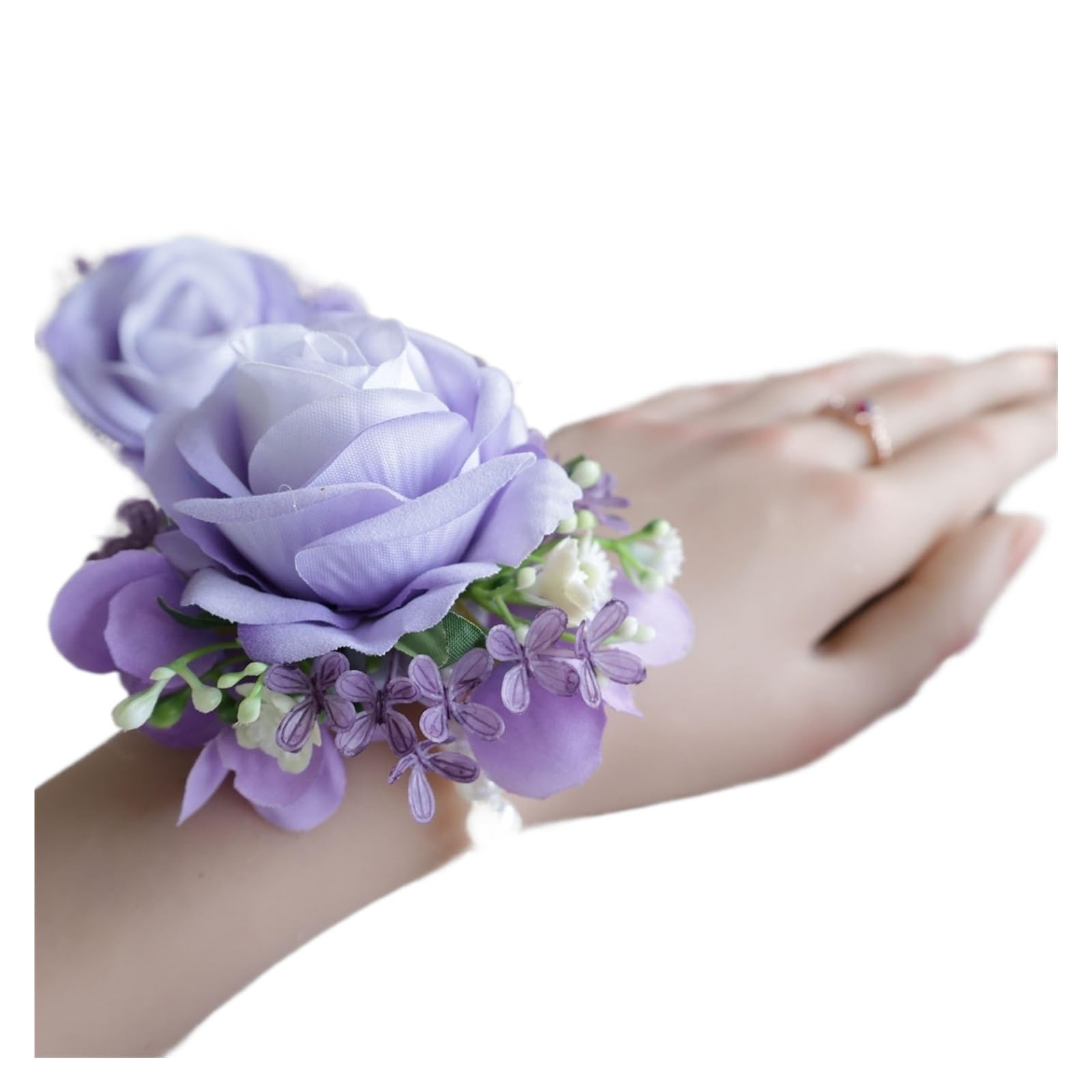 MQFBNNP Wedding boutonniere Purple Rose Wrist Corsage Wristlet Band Bracelet and Men(Color 04)
