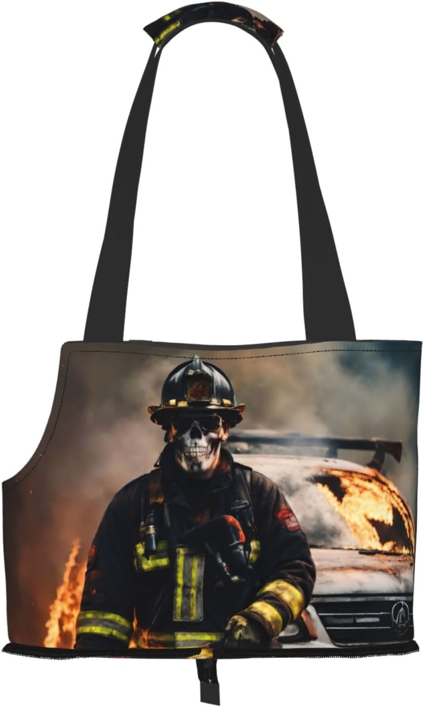 Firefighter Fireman Flame Print Portable Foldable Shoulder Bag for Travel,with Collar Hook and Handle Pad,Cute Stylish Design