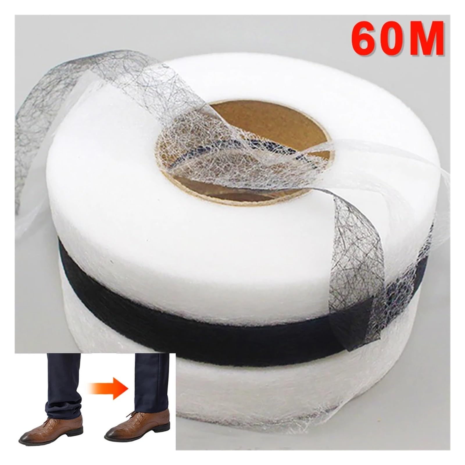 Klebeband zum Säumen, 60 m doppelseitige Hosen Rand kürzen Paste Vlies Einlage Klebstoff Stoff Tuch Eisen auf DIY Nähen Zubehör Säumen Band(White,1.5CM Width)