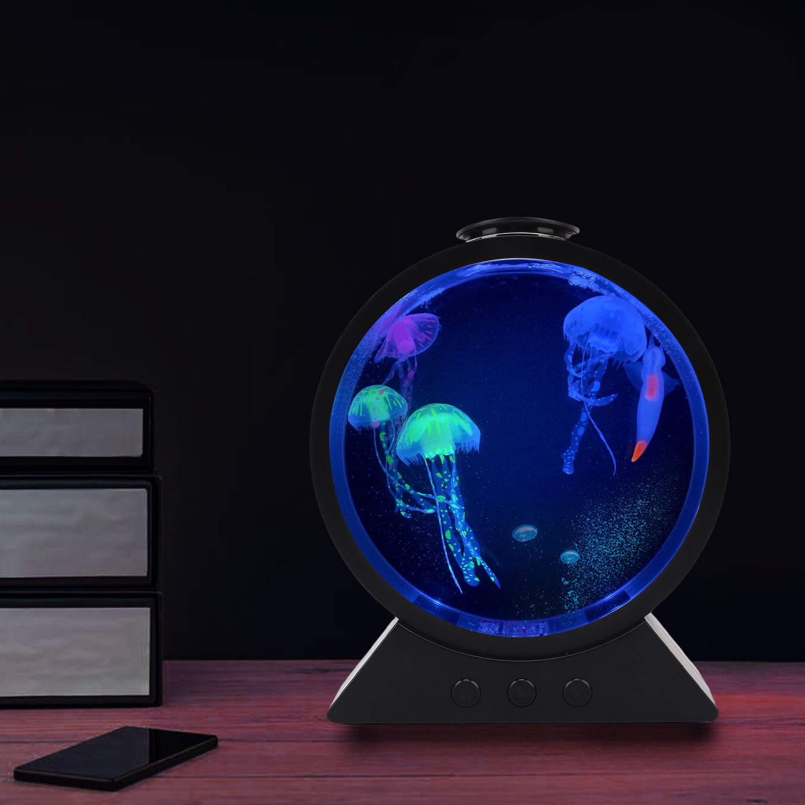 LED Qualle Lampe RGB Farbwechsel Runde Aquarium Nachtlicht (BLACK)
