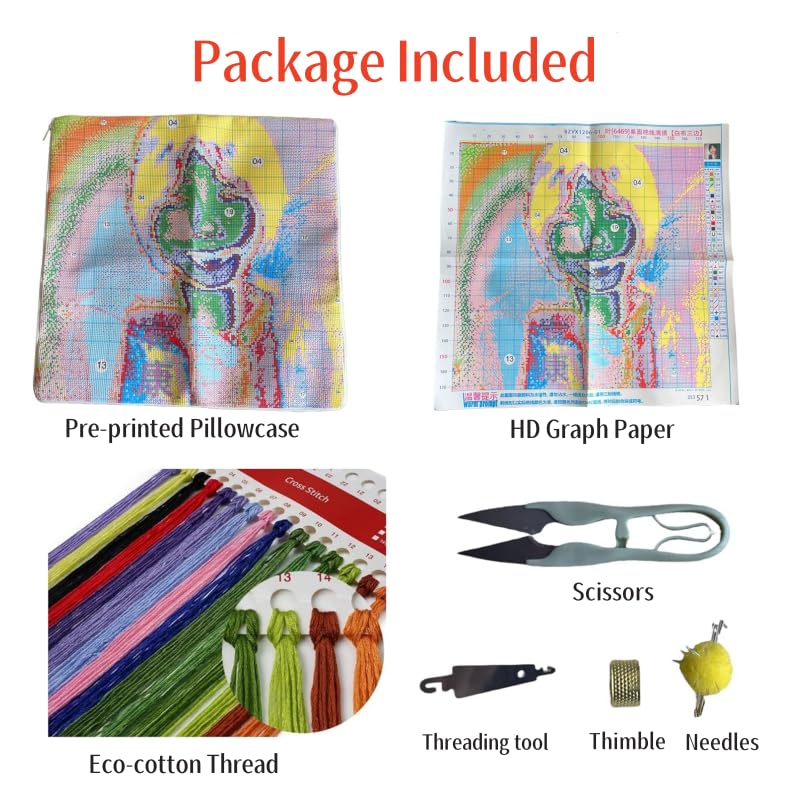 AMBATTERY Kit di ricamo a punto croce timbrato fai da te 11CT prestampato, Cavallo bianco in corsa, V, 30 * 40 cm linea completa di kit di partenza per principianti
