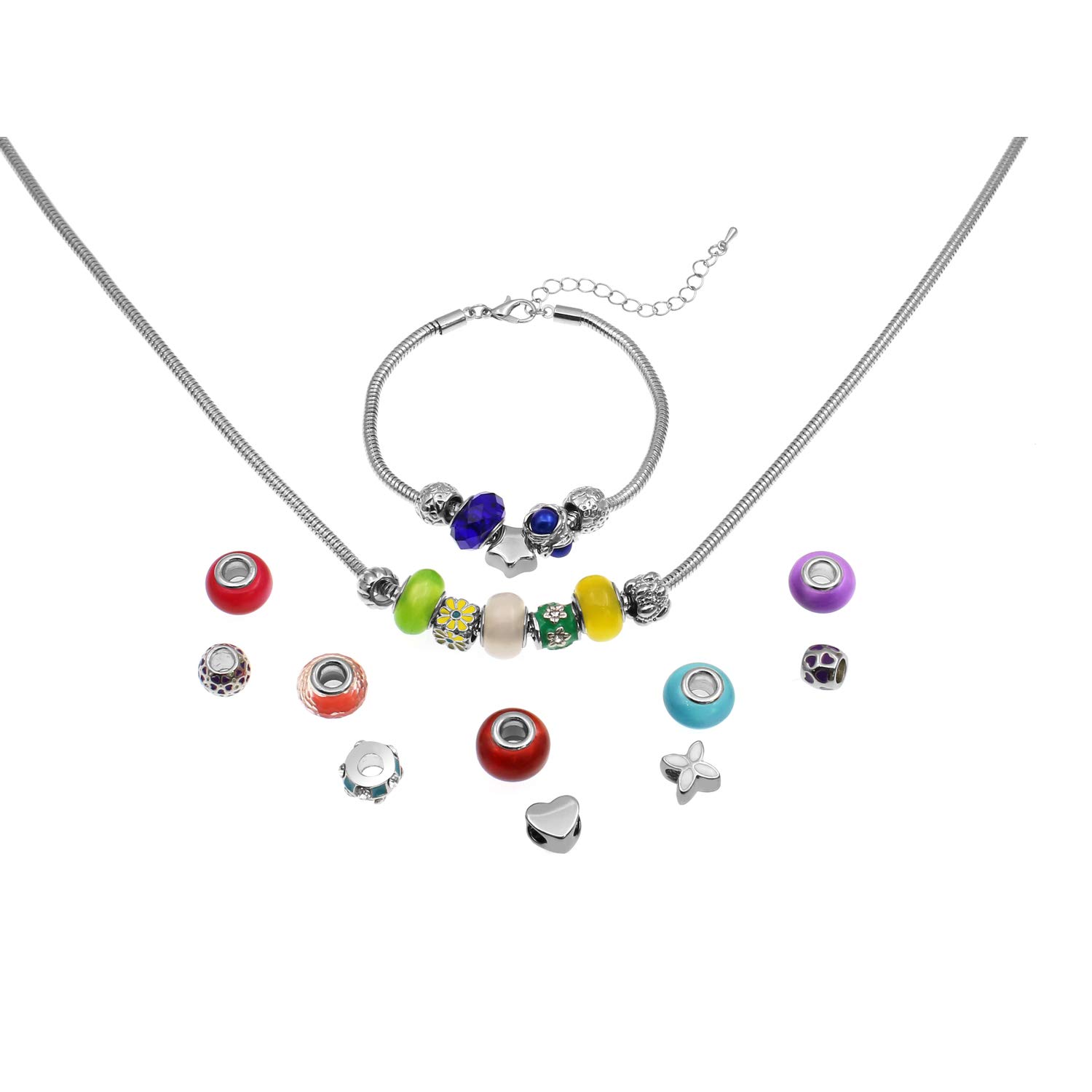 Merry Christmas Mode-Schmuck Adventskalender 2025 mit Halskette, Armband + 22 individuelle Perlen-Anhänger aus Glas & Metall, Geschenkidee für Mädchen, bunt, 24-teilig (1 Set)