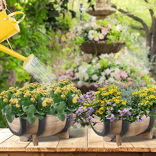 YI-2-Pack-Rustic-Half-Barrel-Planters-1634x1181x728-Inches-Plastic-Weather-Resistant-Plant-Flower-Pot-Indoor-Outdoor-Garden-Planter YI 2 Pack Rustic Half Barrel Planters 1634x1181x728 Inches Plastic Weather Resistant Plant Flower Pot Indoor Outdoor Garden Planter