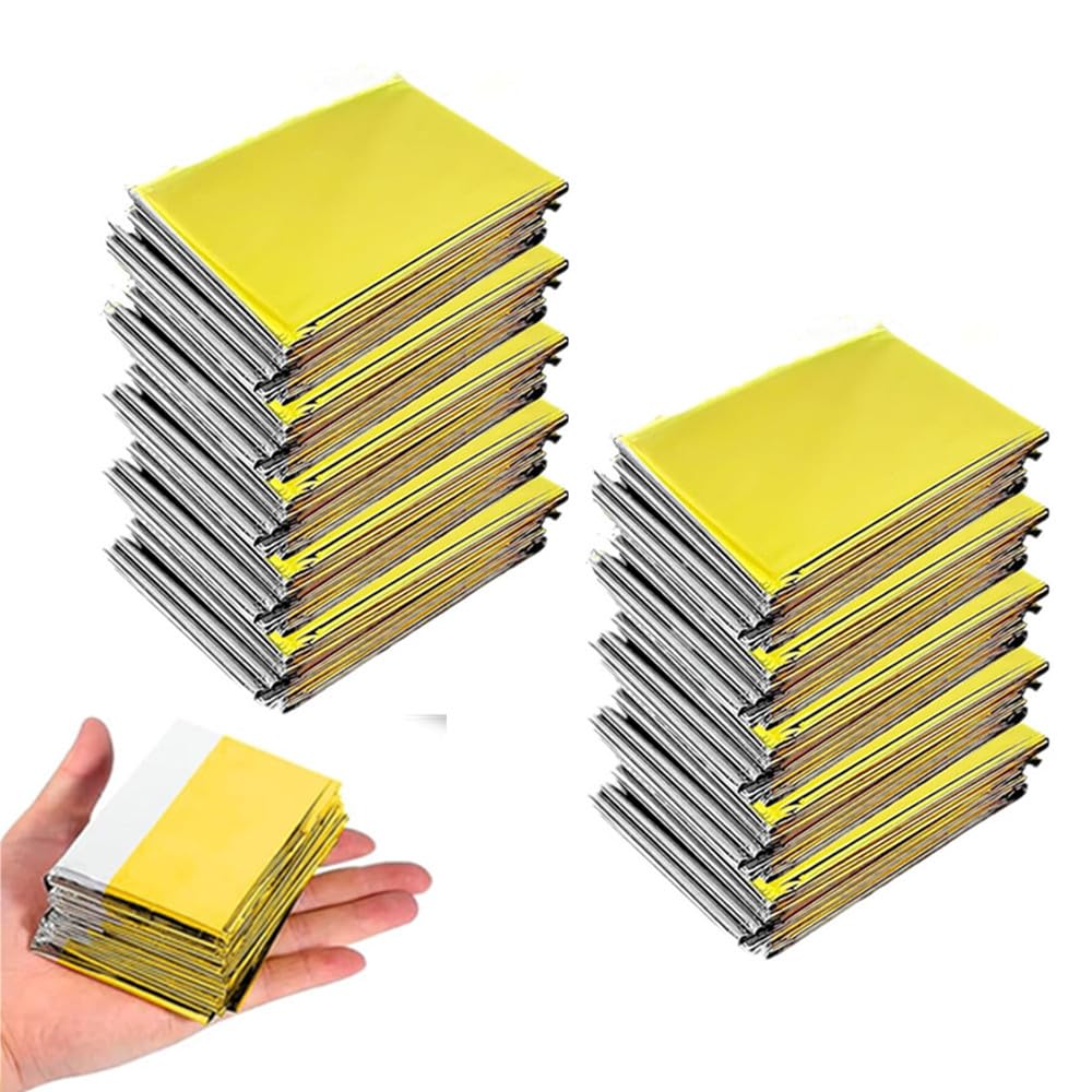 Lot de 10 couvertures thermiques d'urgence, couverture thermique en or argenté, pour sauvetage, protège du froid, de la chaleur et du vent, de la pluie, de la couverture thermique de survie, 160 x 210