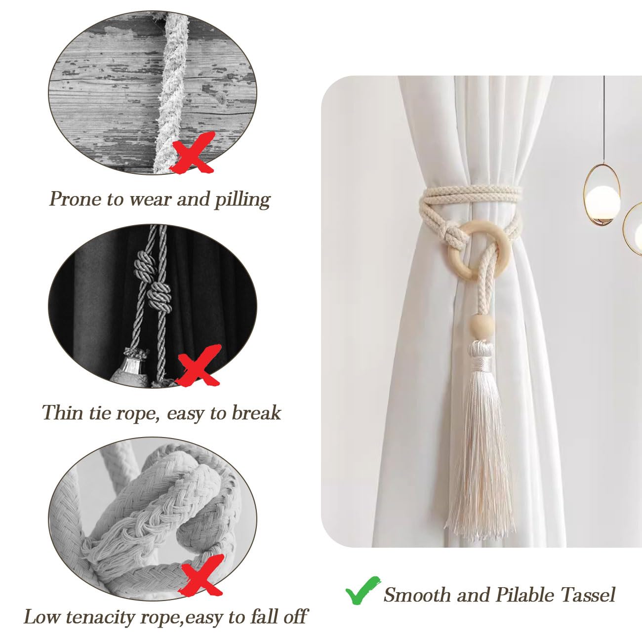 Fermatende Boho In Corda Intrecciata A Mano - 2 Pezzi Decorativi A Forma Di Foglia Beige Per Casa E Ufficio - Foto 6