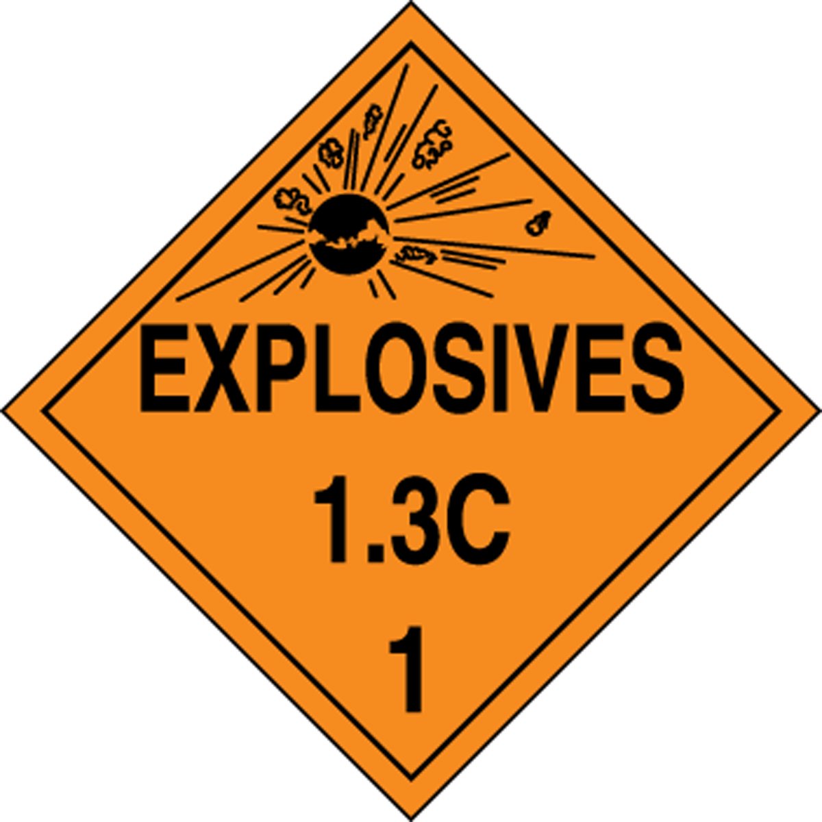 Accuform MPL120VP50 - Cartel de plástico de clase 1/división 3C DOT, "Explosives 1.3C 2.5 cm con gráfico, 10-3/4 pulgadas de ancho x 10-3/4 pulgadas de largo, negro sobre naranja (paquete de 50)