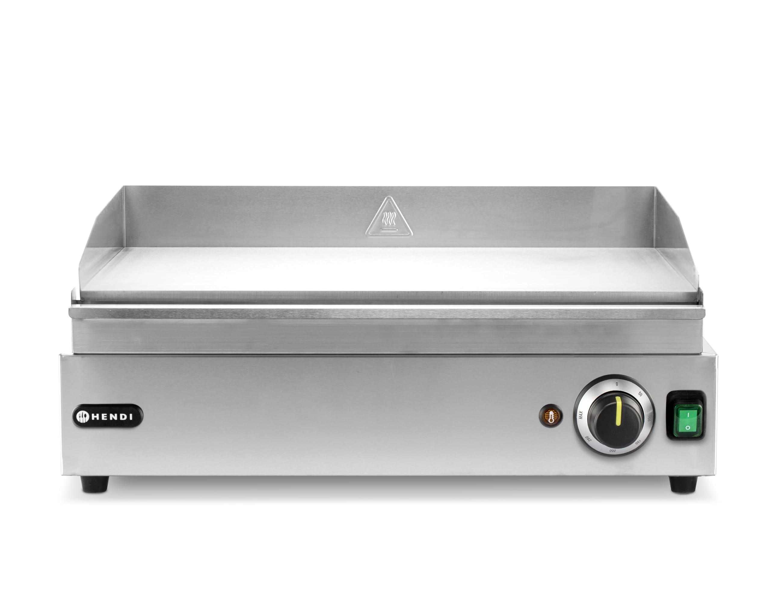 HENDI Piastra elettrica liscia, griglia di cottura, grill e barbecue con cassetto raccogli-grassi estraibile, temperatura fino a 300°C, 230V, 2400W, 527x404x(H)233mm, inox
