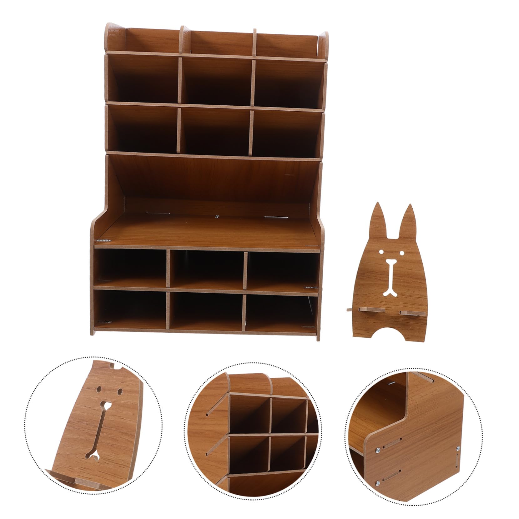 Angoily Portapenne in Legno per Scrivania con Scomparti per Matite Righelli e Gomme Contenitore Organizer da Scrivania in Legno Massello per Cancelleria