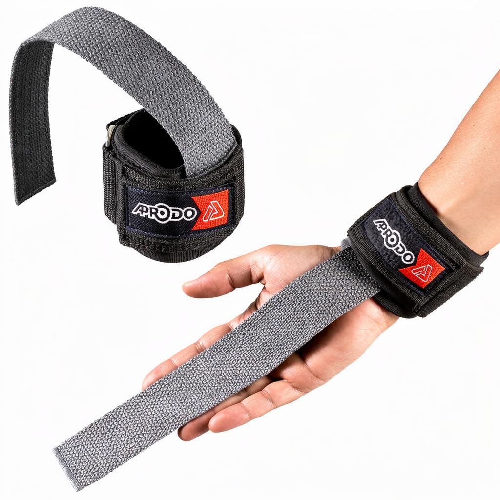 Aprodo Power Weight Lifting Bar Straps with Wrist Support Wraps, Gym Workout, Bodybuilding, Powerlifting, Strength Training for Men & Women
