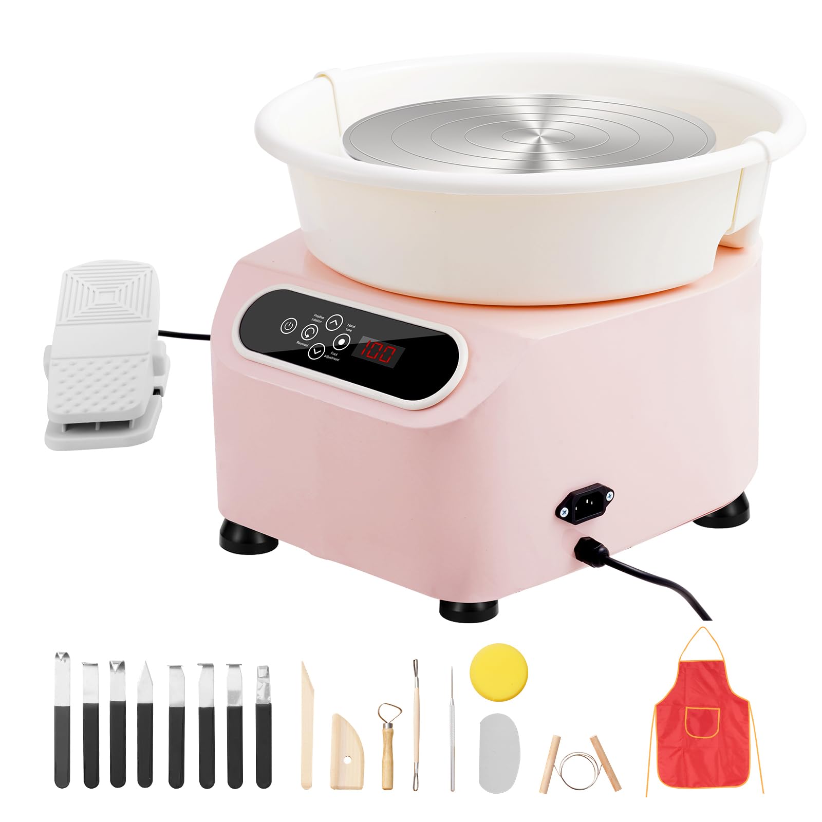 Happybuy 11-Inch Pottery Wheel, 350W Electric Ceramic Forming Machine with Foot Pedal & LCD Touch Screen, Direct Drive, Shaping Tools for DIY Art Craft, Pink