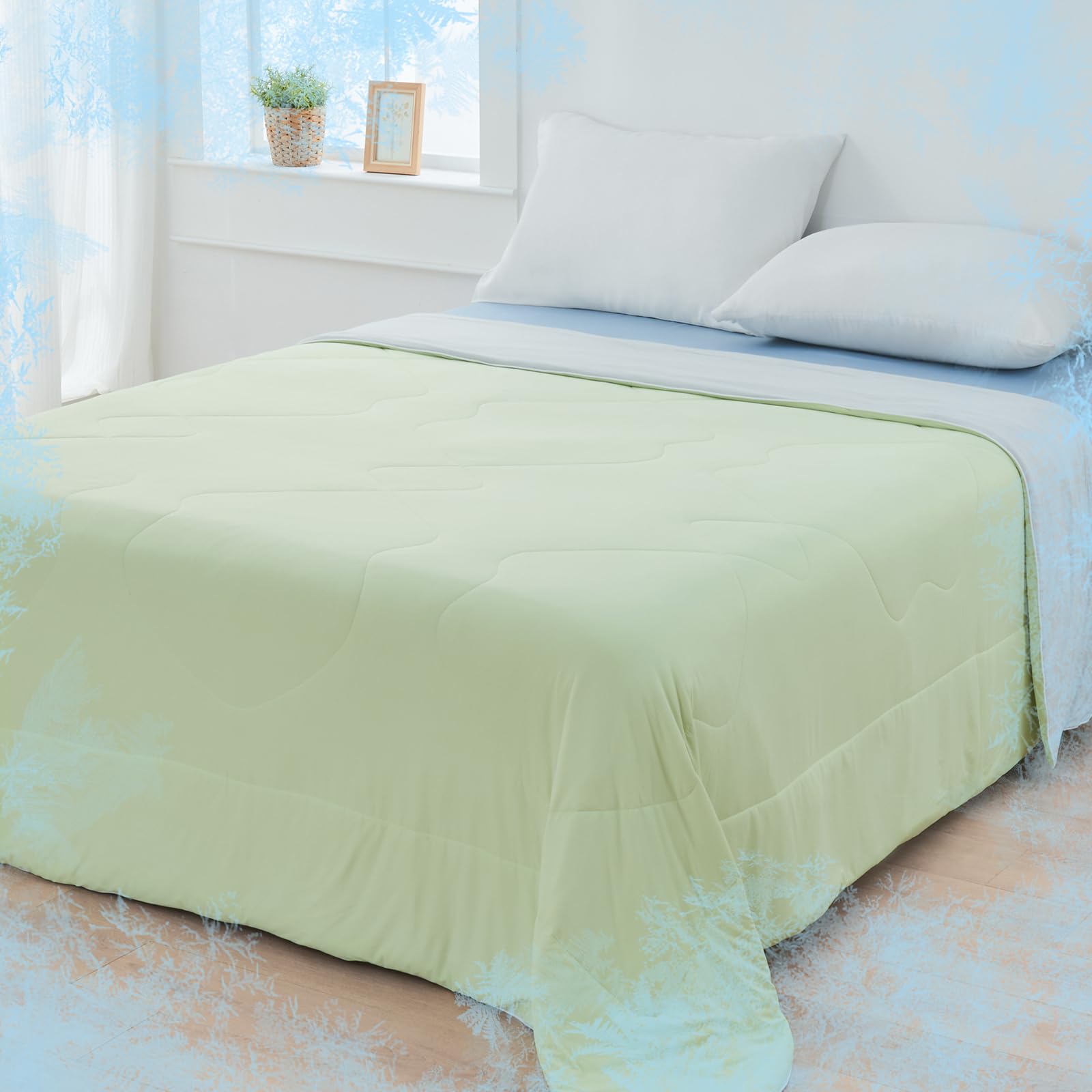 EMME Kühldecke Sommerdecke Kühlend - 155 x 220 cm Doppelseitig Kühlende Decke Arc-Chill Q-Max>0,45 Kühlende Bettdecke Dünne Steppdecke Cooling Blanket Kuscheldecke, Grüner