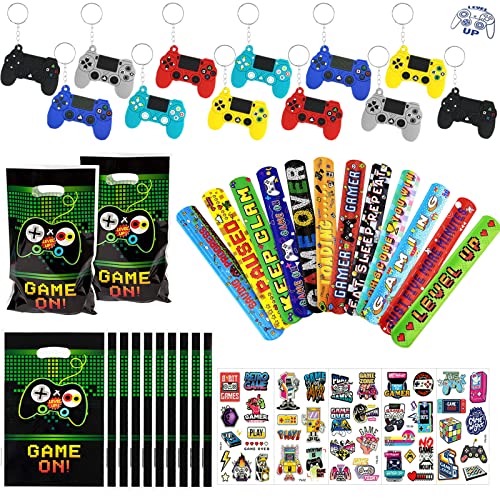 HEAWAA 39 Pièces Jeu Vidéo Fournitures de Fête Enfants de Jeu Vidéo, Pinata porte-clés d’anniversaire jeu bracelet tatouage lumineux sac de bonbons garçon Cadeau d'anniversaire pour enfants