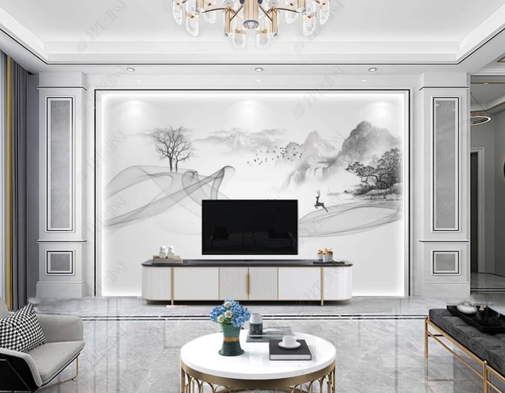 Papier peint intissé paysage d'encre pour masquer les défauts et décorer une chambre