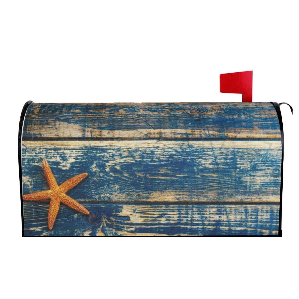 Mantaiyuan Mailbox Cover Old Wooden Starfish Summer Marine Wood Texture Mailbox Covers Magnetic Mail Wraps Post Garden Decorations 21x18 in