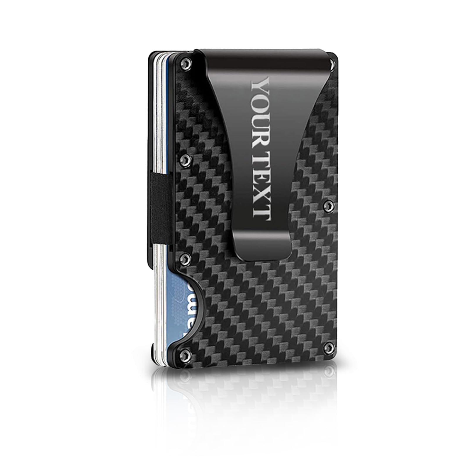 KakaTify Custom Minimalist Wallet for Men Personalized Carbon Fiber Card Holder RFID Blocking Slim Metal Money Clip Wallet Black