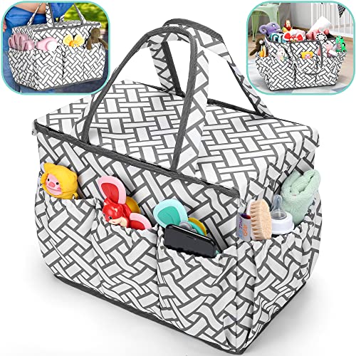 Image of XL Baby Diaper Caddy Organizer - Heavy Duty Portable Diaper Storage Organizer - Baby Organizer for Nursery, Changing Table, Wipes & Toys - Car Basket for Nursery Storage Bin with Tote Holder Cover