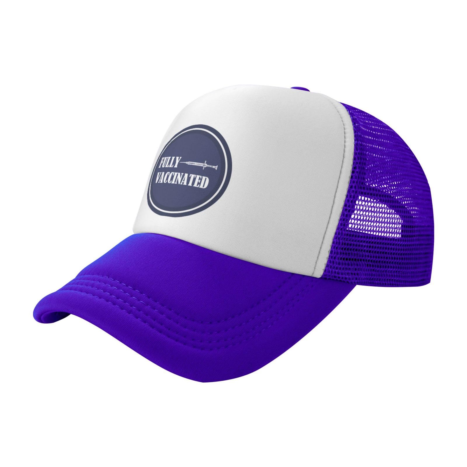 Fully Vaccinated- Trucker Hat Summer Mesh Cap with Adjustable Snapback Strap Unisex Purple