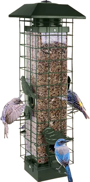 Squirrel Proof Bird Feeders for Outdoors, Metal Wild Bird Feeder for Outside Hanging, 4 Ports Perches, 3LB Large Capacity (Green)