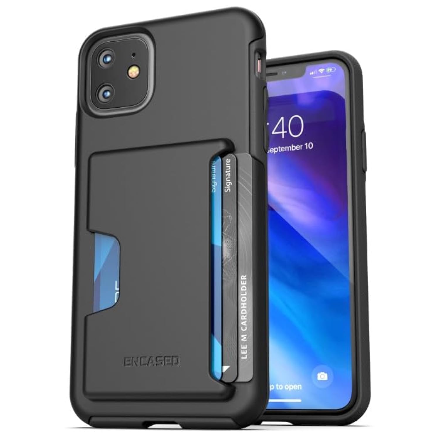 ENCASED iPhone 11 Wallet Case 2019 Ultra Durable Cover with Card Holder Slot 4 Credit Cards Capacity Black