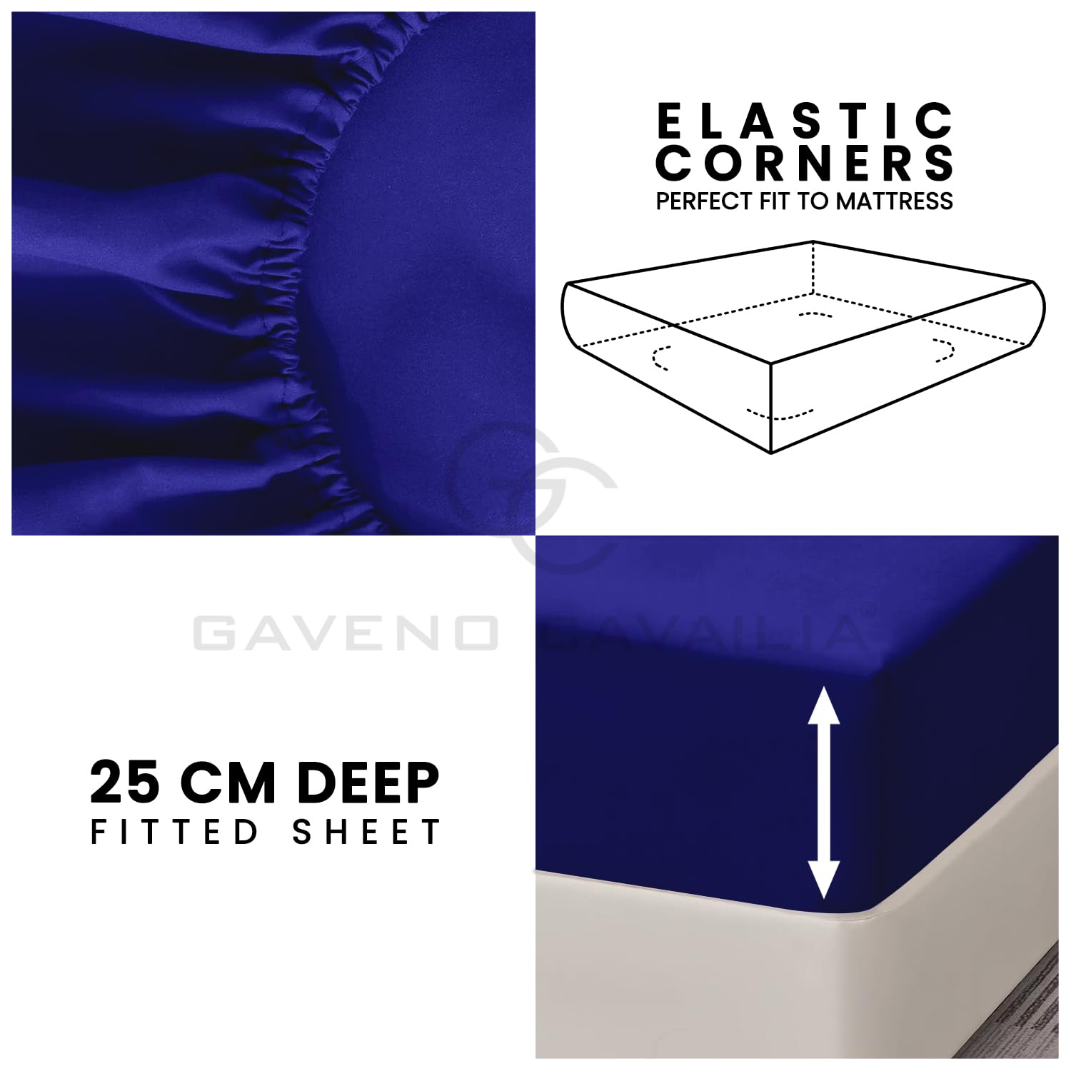 GC GAVENO CAVAILIA Easy Care Fitted Sheet Double, Supersoft Breathable Plain Dyed Bedding, Corner Elasticated Bed Sheets - Image 2