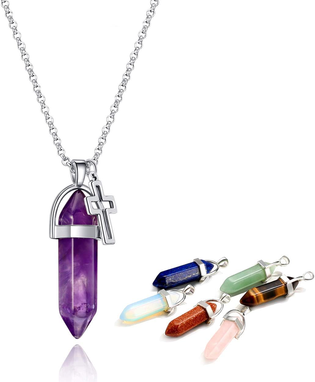 Zemily Crystal Necklace Amethyst Pendant for Women.Healing Quartz Gemstone Necklace.Quality Best for 7 Pieces Chakra Necklaces