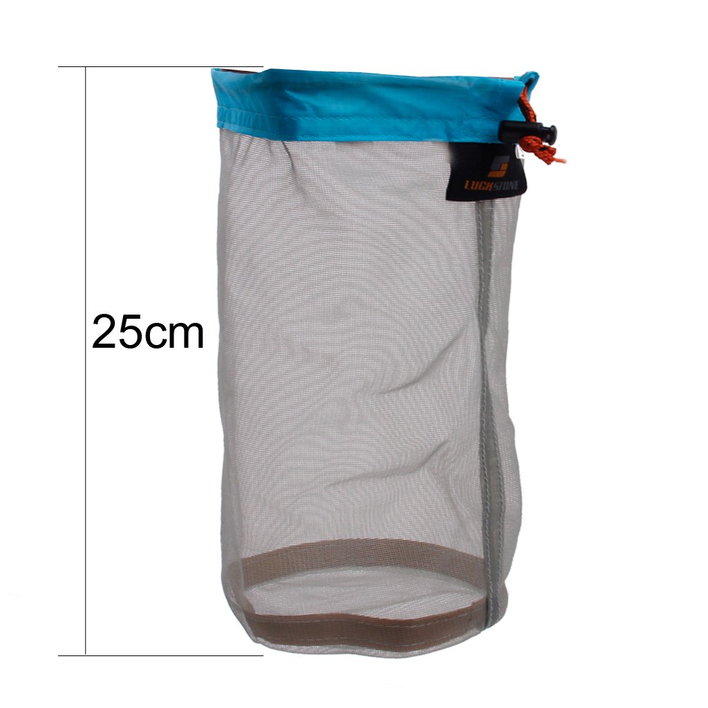 Ultraleichte Mesh Stuff Sack Kordelzug für Outdoor Camping Camping Wandern Himmelblau (S), Orange (M), Gelbgrün (L)