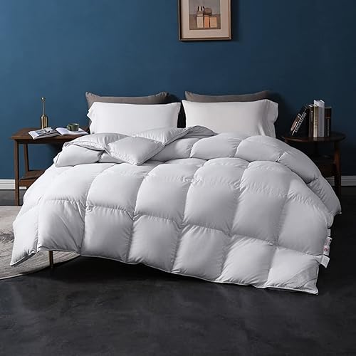 KEINXOW Winter Goose Duvet - Double Duvet Large Duvet 4 Corner Loops Goose Down Fill Temperature Locking and Breathable 3D Warm Goose Down Duvet