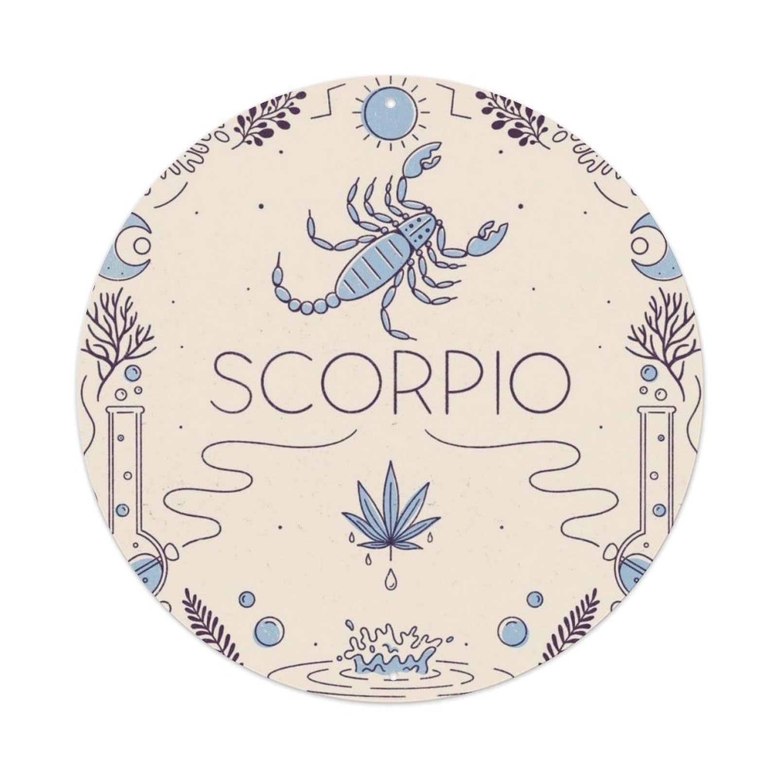Scorpio Twelve Zodiac Minimalist Poster Vintage Metal Tin Sign Plaque Wall Decor for Cafe, Club, Garden Round Metal Poster 8x8Inch