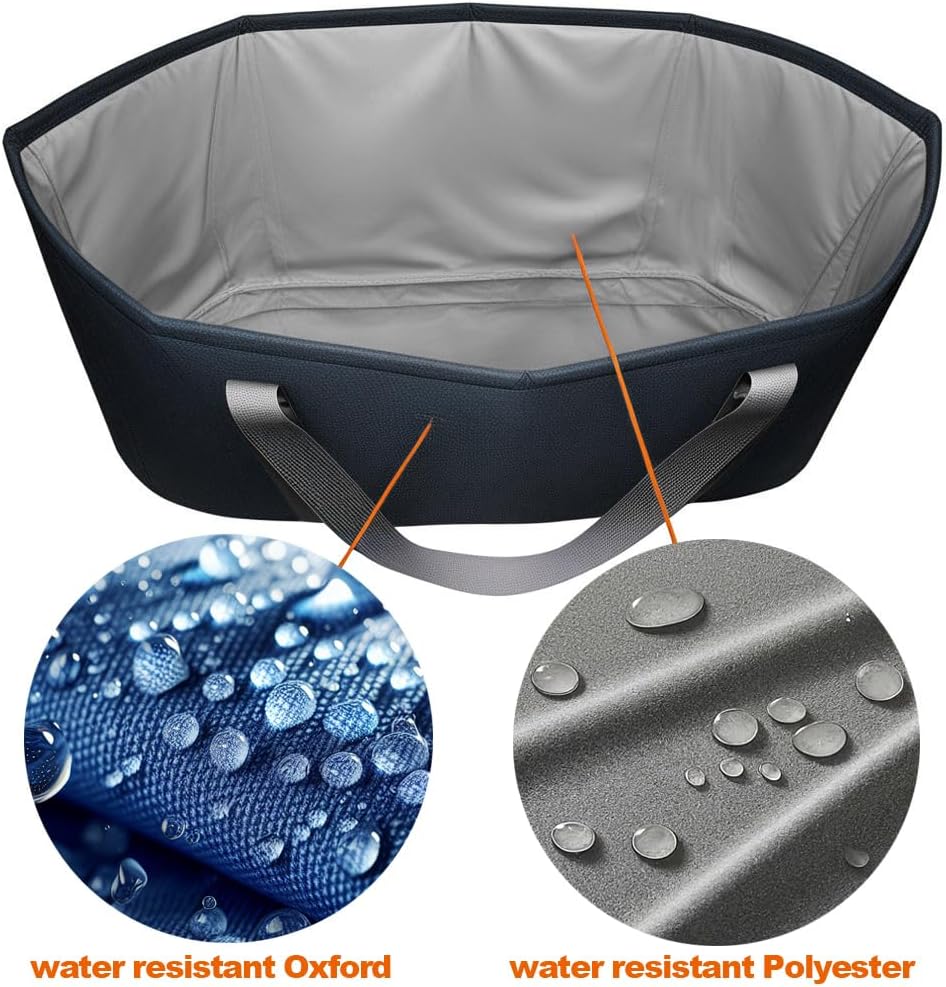 Foldable Laundry Basket 98.8L Waterproof Oxford Cloth Collapsible Laundry Basket with Plastic Supports on the Bag Opening and Sides - Black