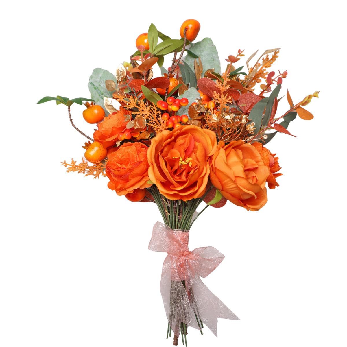Whonline45pcs Orange Artificial Greenery Stems, Fake Greenery Spray Box Set with 10 Kinds of Artificial Flowers Bulk for Wedding Bouquet Table Centerpieces and Floral Arrangement