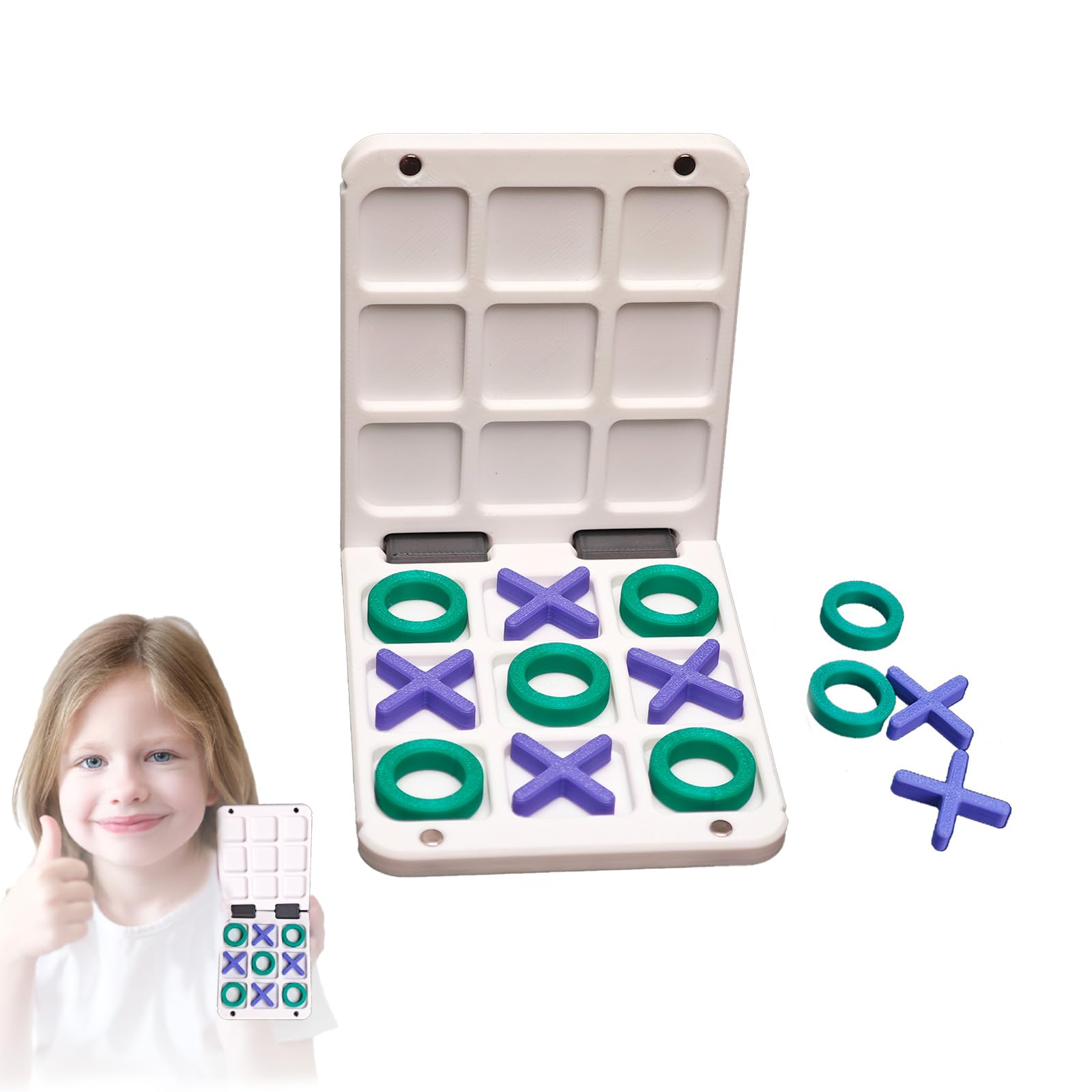 Portable 3D-Printed Tic-Tac-Toe Game – Magnetic Closure Travel Puzzle Game in Pocket-Sized Box – Fun Brain-Boosting Toy for Ages 3+