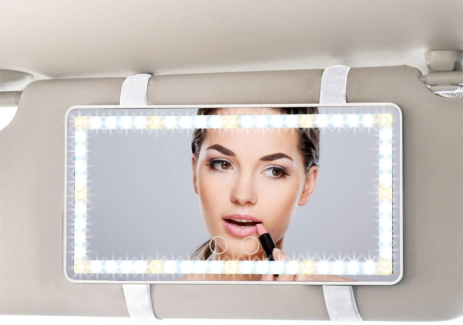 Feisate 2 Pack Car Mirrors - 2 Pieces Car Vanity Mirror with Lights - Car Mirror LED Light Rechargeable with 3 Light Modes - Car Sun Visor Vanity Mirror - White