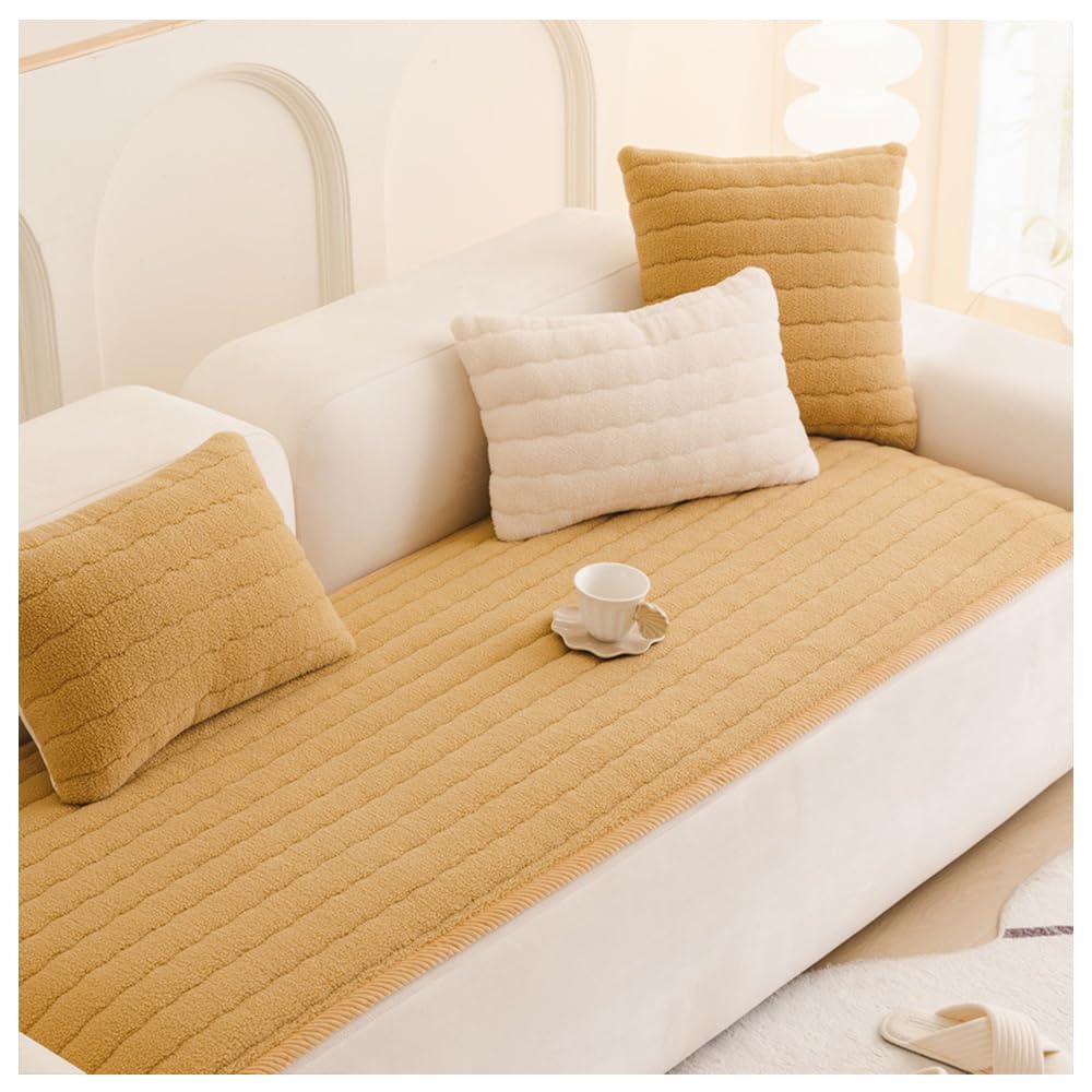 New Thick Plush Sofa Covers Washable, Soft & Non-Slip Sofa Slipcovers for 2 3 Seater, Dog Couch Protector for Large Dogs, Furniture Protector (Yellow, 70 * 180cm)