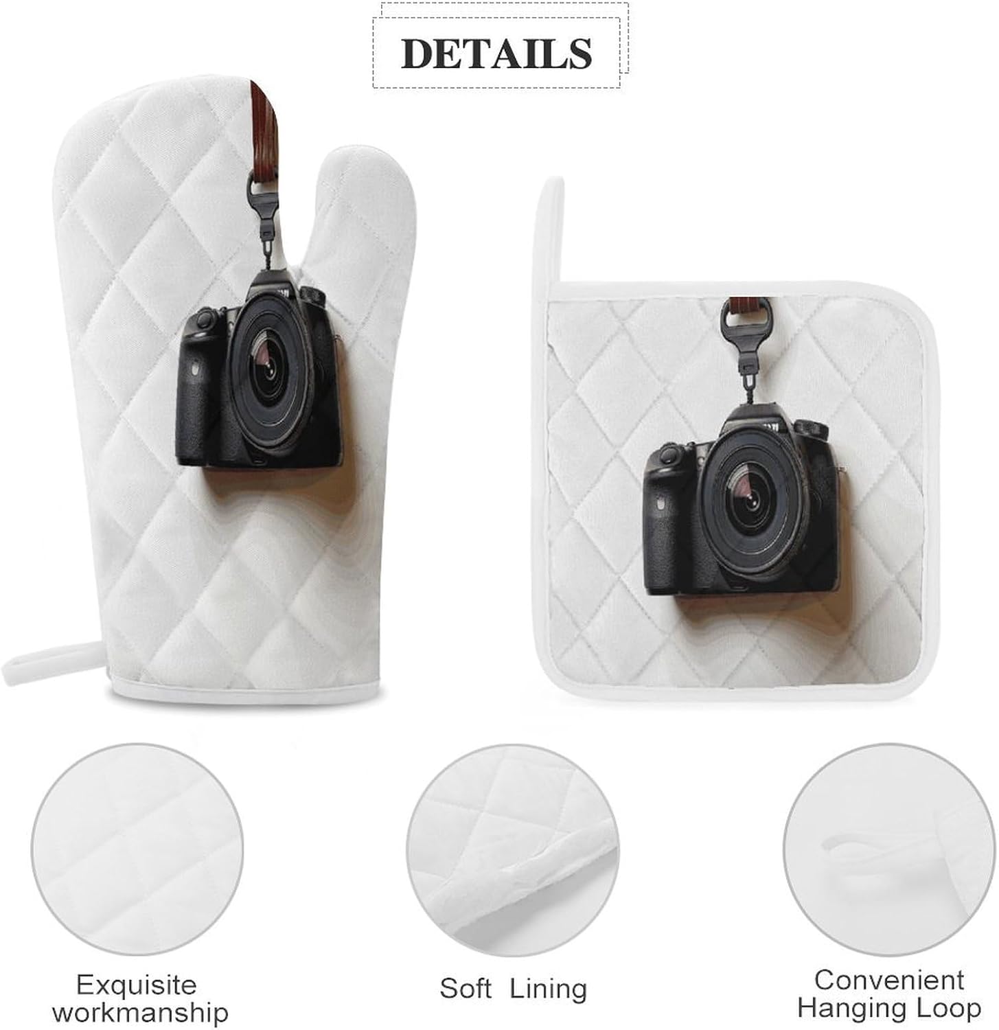 Camera Hanging on White Wall Oven Mitt Pot Holder Set image 4