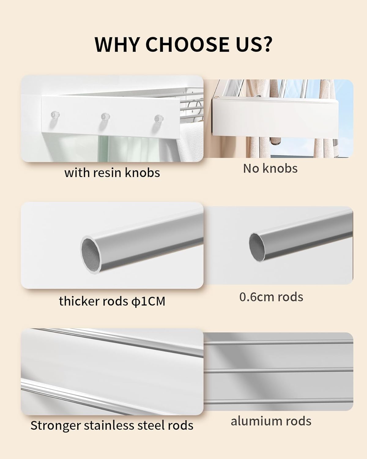 YLGJ&TIDY Wall Mounted Clothes Drying Rack, 31.5" Laundry Drying Rack, Clothes Drying Rack Foldable with 5 Rods 6 Hooks,Floor Space Saving Dry Rack for Clothes