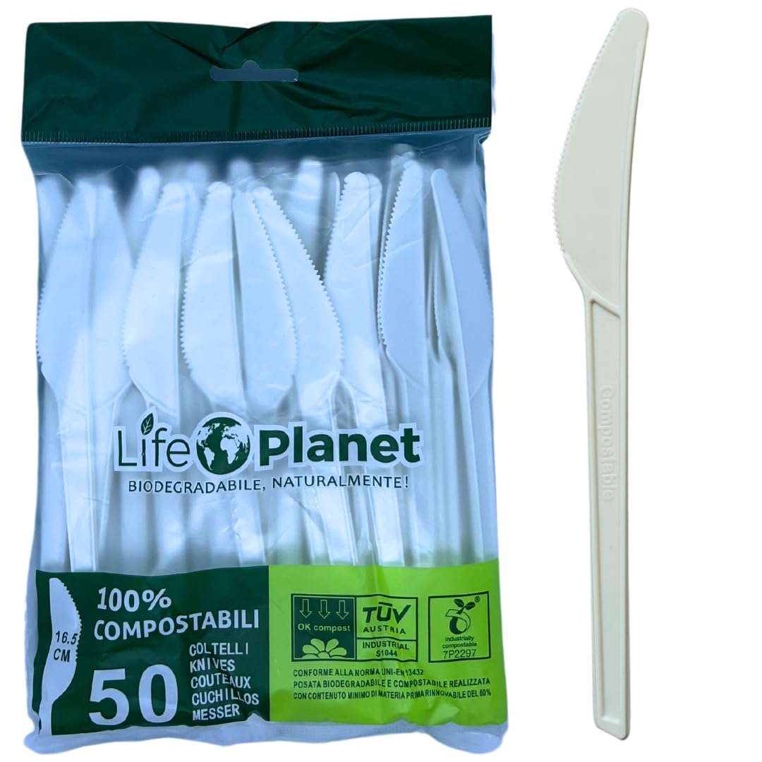 1000 Coltelli Usa e getta in cPLA, Posate Biodegradabili e Compostabili, Stoviglie Monouso 100% Naturali