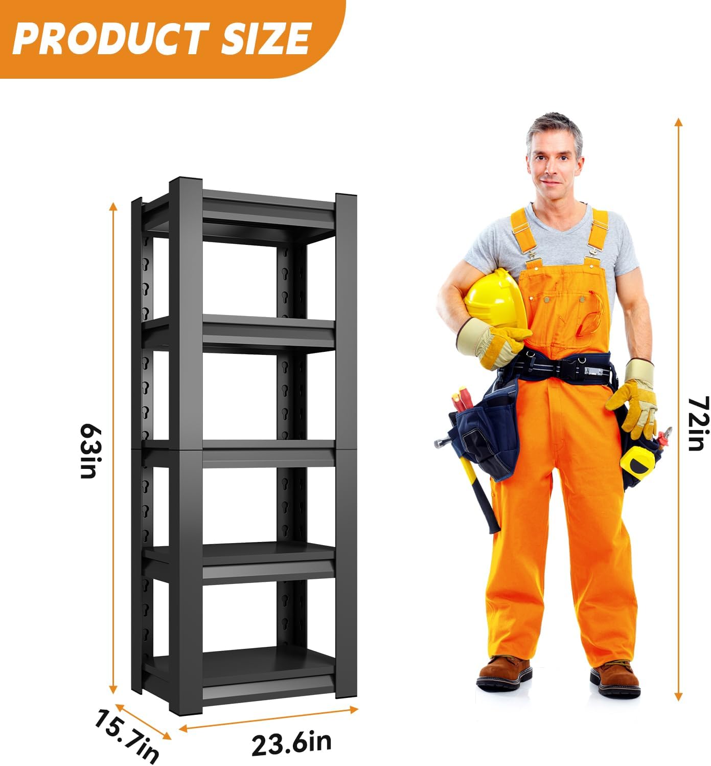 63" H Garage Shelving Unit 1500LBS Heavy Duty Storage Shelves Adjustable 5 Tier Metal Shelving for Industrial Garage Basement School Warehouse, 15.7" D x 23.6" W x 63" H, Black