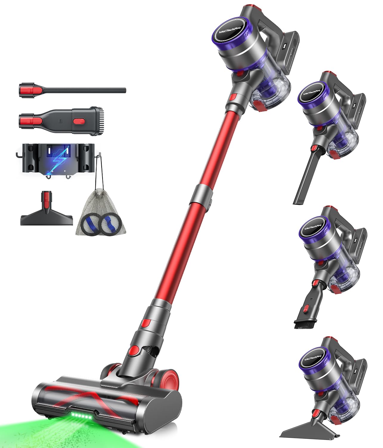 VACTechPro 48000Pa 70Min Akku Staubsauger Kabellos, Super Leise und Anti-Tangle Bodenbürste, perfekt für Hartböden - 1.6