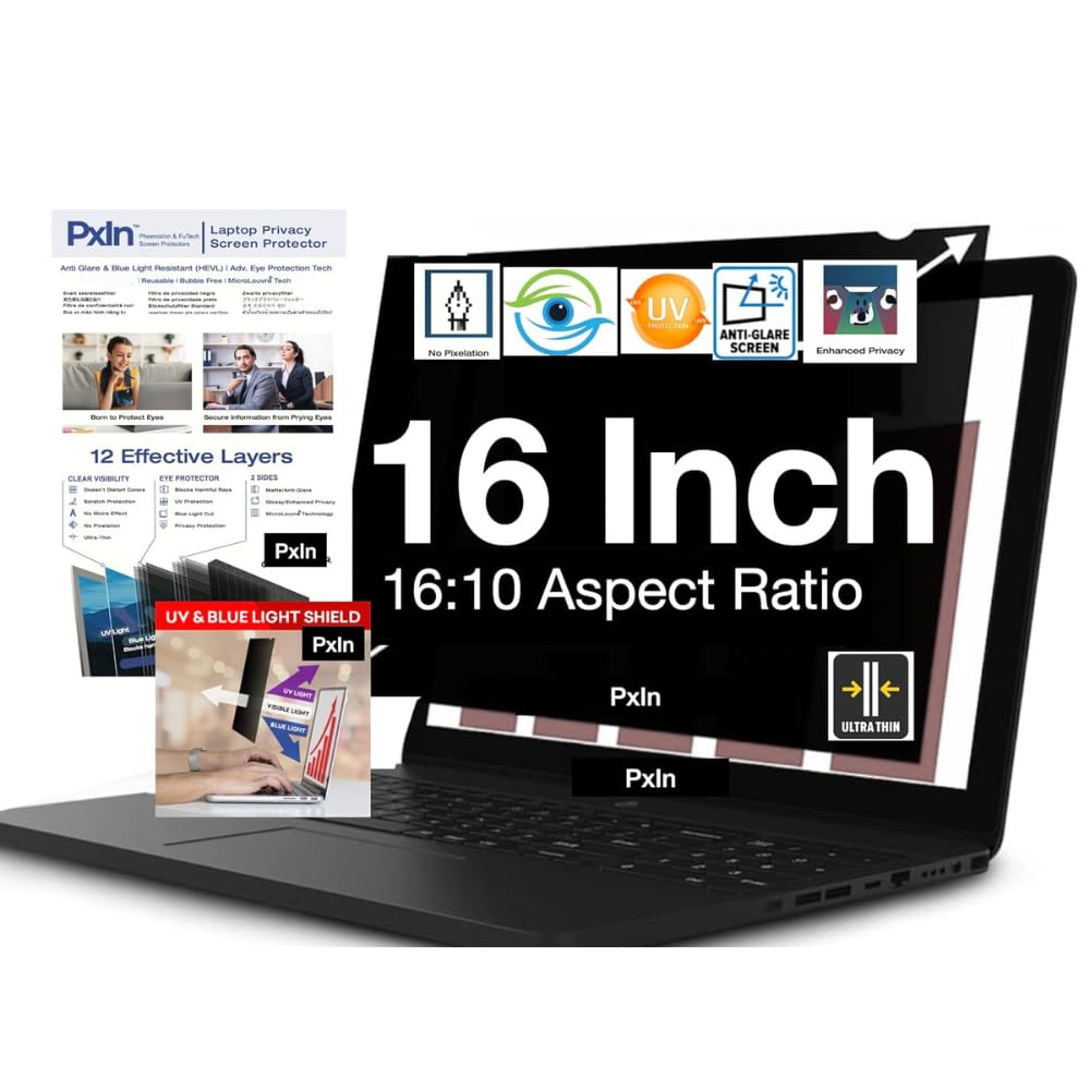PxIn 16 Inch (16:10) Privacy Screen Filter - NO Eye Strain | Anti-Blue Light + Anti-Glare | No Dry Eyes | Privacy Screen Protector (B0C8TY9J12) Amazon Price History, Amazon Price Tracker