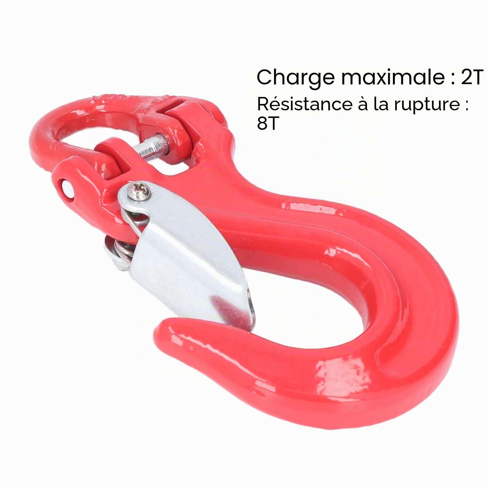 Keenso Crochet de Câble de Treuil, Crochet de Loquet de Sécurité Crochet de Chape de Remorque de Treuil Rouge 2T de Chargement 80 en Acier Universel avec Loquet de Sécurité Robuste