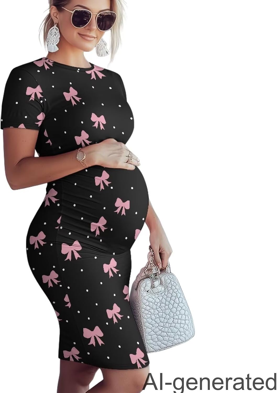 Womens Maternity Dress Pregnant Clothes Crew Neck Plus Size Side Ruched Fashion 2026 Summer Pregnancy Dress