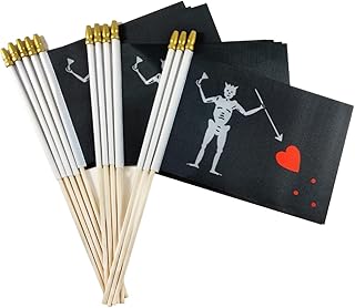 Newperlite Pirate Edward Teach Stick Flag Small Blackbeard Pirate Mini Hand Held Flags - Solid Wooden Pole & Spear Top (12...