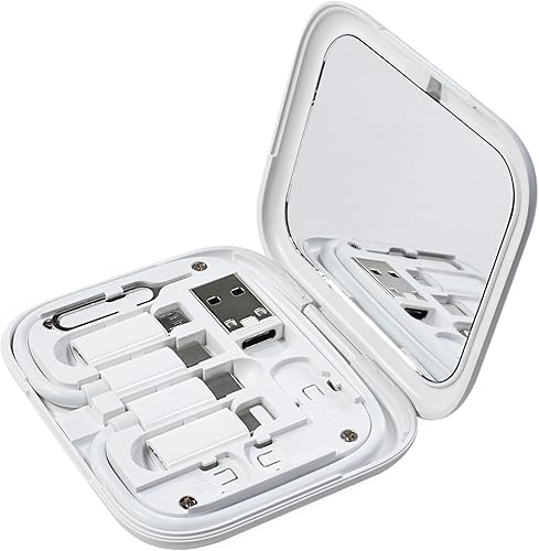 Vista 11 de Tarjeta de carga USB-C: kit de cable adaptador de carga múltiple USB con cable de 11.0 in, adaptadores USB C a A/Micro USB/luz, estuche de espejo