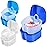 KISEER 3 Pack Colors Denture Bath Case Cup Box Holder Storage Soak Container with Strainer Basket for Travel Cleaning (White, Blue, Light Blue)