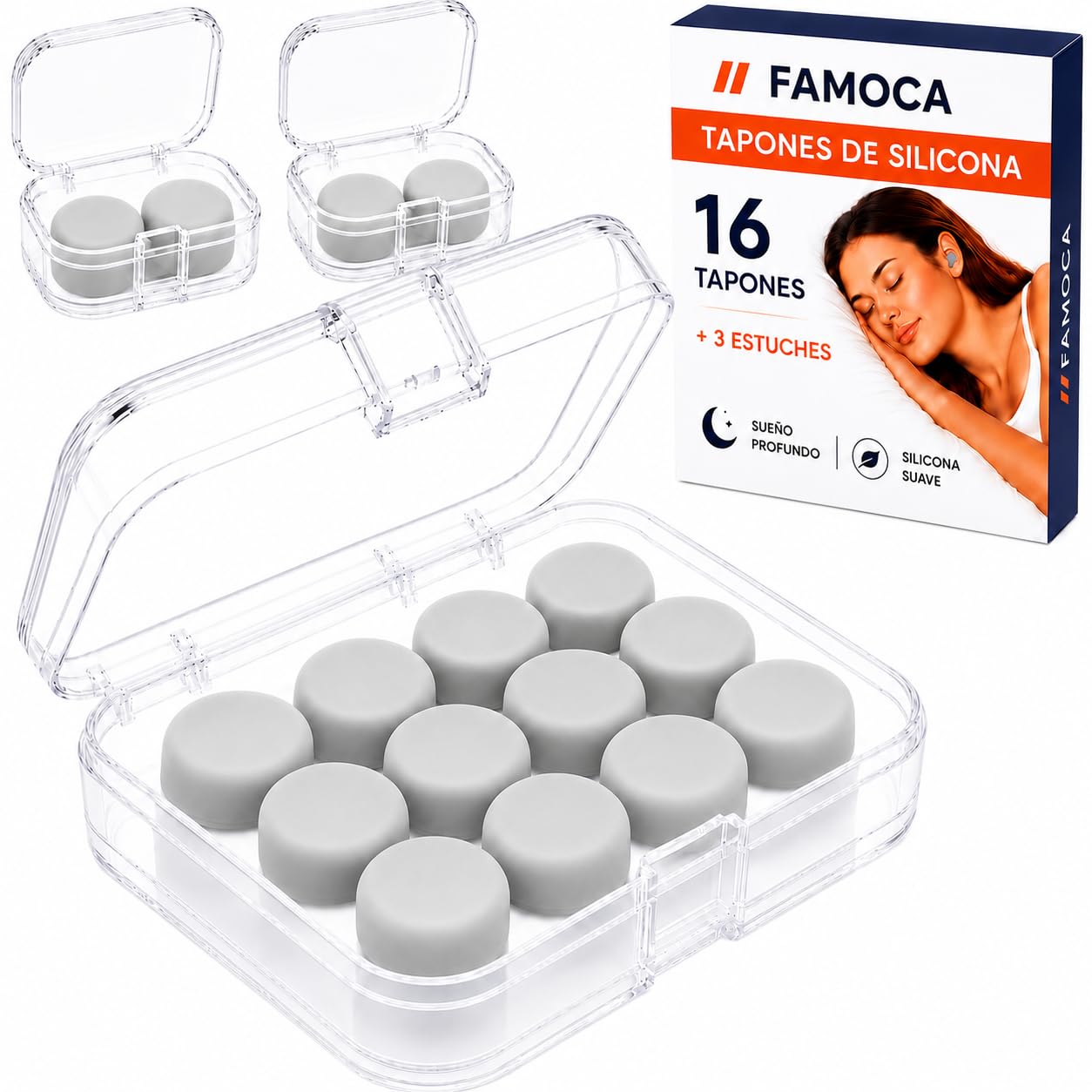 16 Tapones Oídos Ruido Dormir Silicona Natación Estudiar Antironquidos 27dB