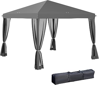 Outsunny Pop Up Gazebo 3 x 3 m with 4 Mosquito Nets + Carry Bag Grey