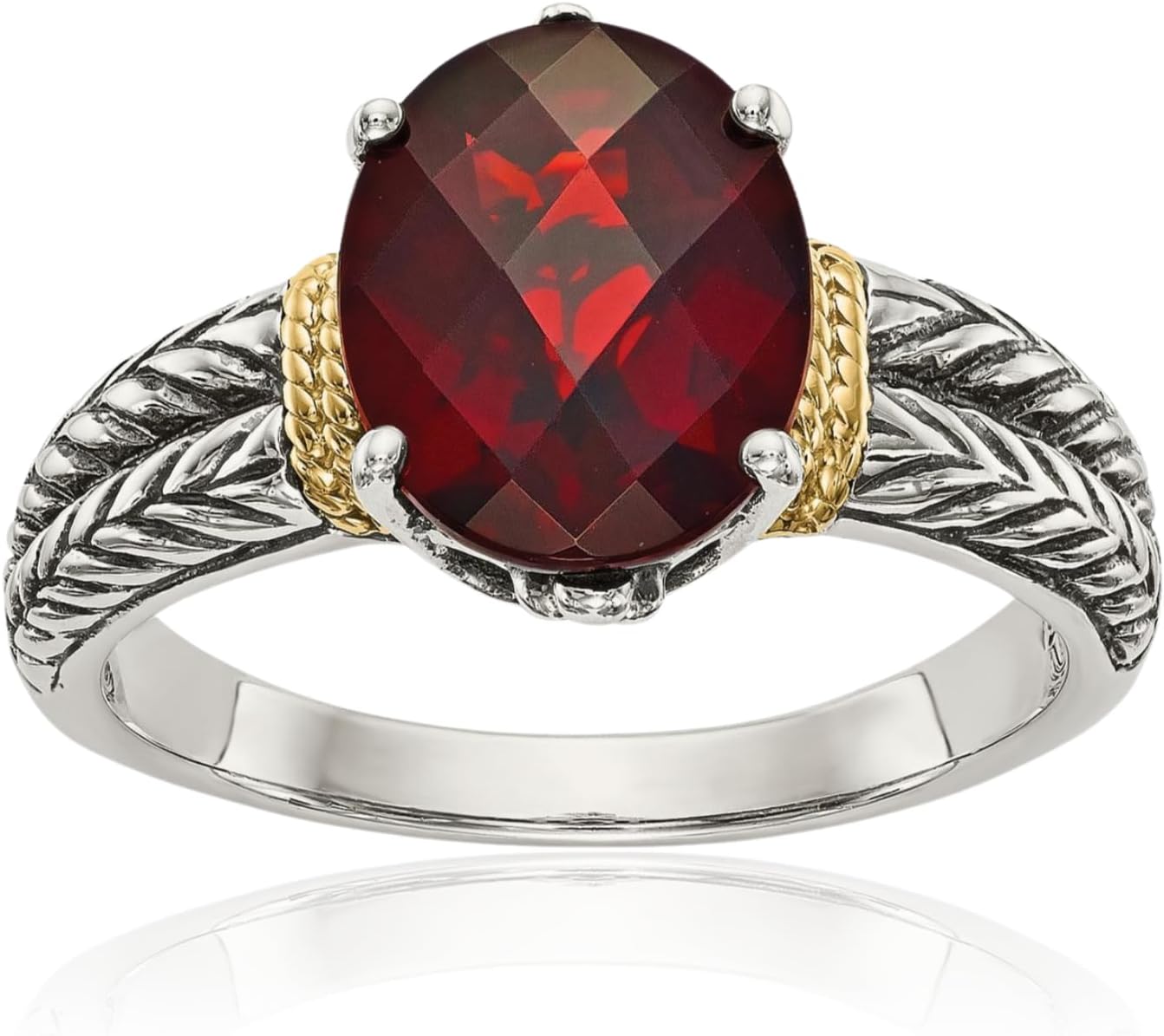 IceCarats 925 Sterling Silver Vintage 3 carat Red Garnet Cocktail Statement Solitaire Ring 4mm Band Oval Cut, Natural, Prong Set
