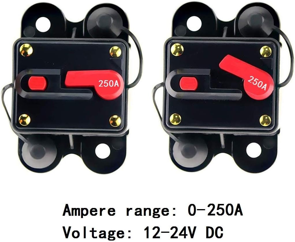 Circuit Breaker 250amp with Manual Reset Home Solar System Fuse Holder for Car Audio and Amps Protection 12V-24V DC Reset Fuse Inverter Replace Fuses