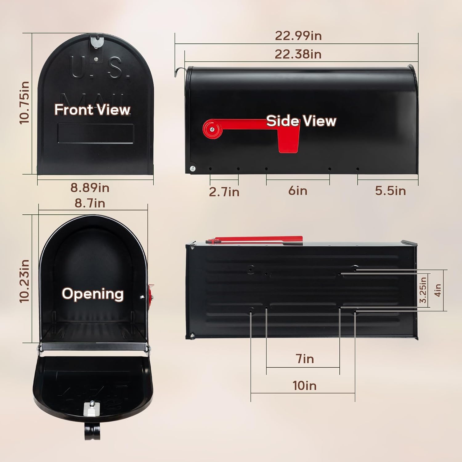 Large Mailboxes for Outside, RAINHOL Black Metal Mailbox, Galvanized Steel Post Mount Mail Box, T3 Large Capacity, 23 x 10.7 x 8.9 Inches